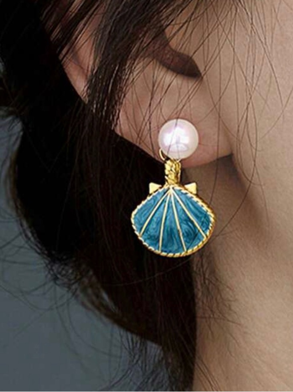 Blue Shell  Drop Earrings - Picture 3 of 4